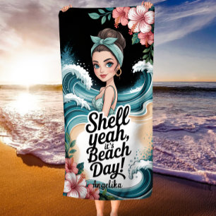 Serviette De Plage Coquillage Ouais C'est Jour de Plage Vague Océan B