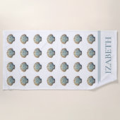 Serviette De Plage Coquillage personnalisé bleu côtier (Devant)
