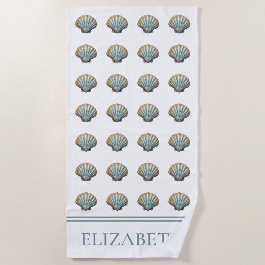 Serviette De Plage Coquillage personnalisé bleu côtier (Devant)