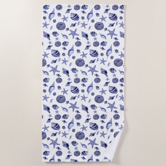 Serviette De Plage Coquillages bleus et blancs (Devant)