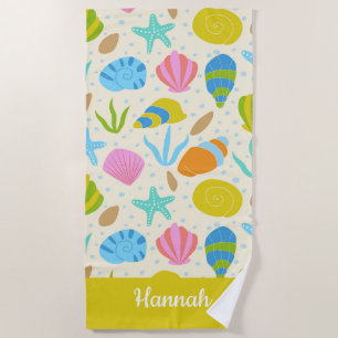 Serviette De Plage Coquillages Colorés et Étoiles de Mer Personnalisé