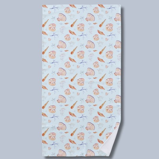 Serviette De Plage Coquillages D'Aquarelle Et Motif De Corail