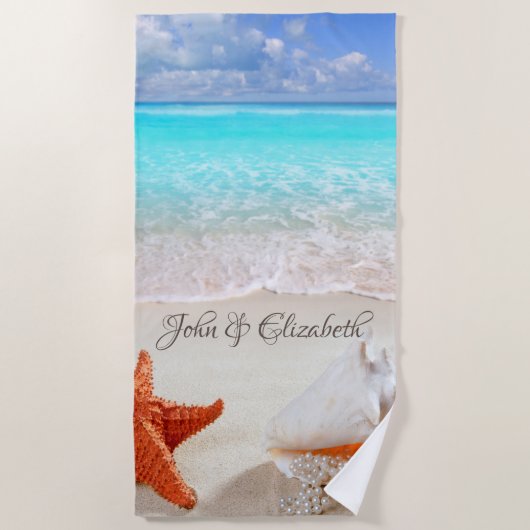 Serviette De Plage Coquillages de plage tropicale (Devant)
