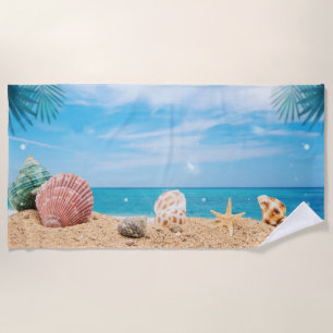Serviette De Plage Coquillages des îles tropicales Eau Turquoise