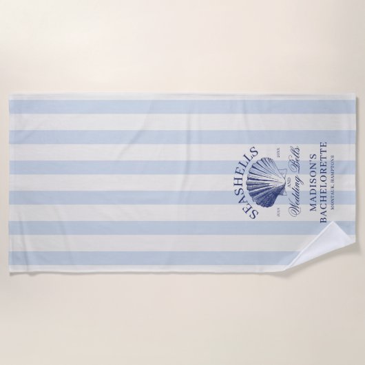 Serviette De Plage Coquillages et cloches de mariage rayés Enterremen (Devant)