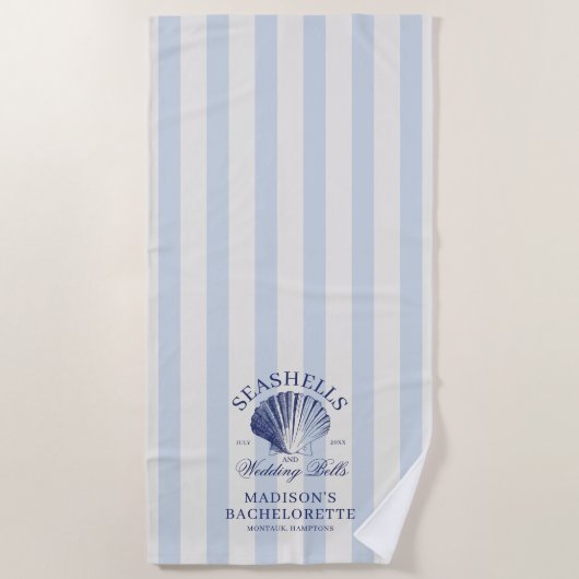 Serviette De Plage Coquillages et cloches Mariages Bachelorette rayée (Devant)