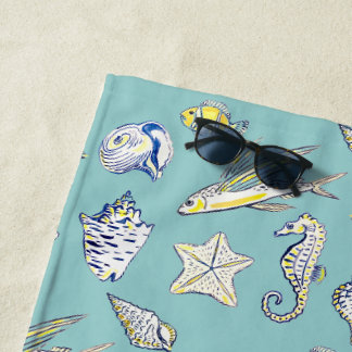 Serviette de plage coquillages et créatures marine