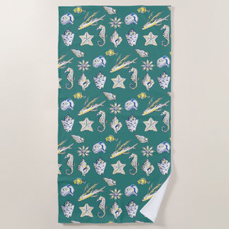Serviette de plage coquillages et créatures marine