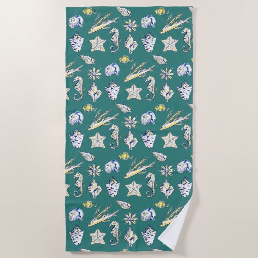 Serviette de plage coquillages et créatures marine (Devant)