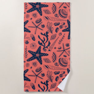 Serviette De Plage Coquillages marins arrière - plan corallien vivant