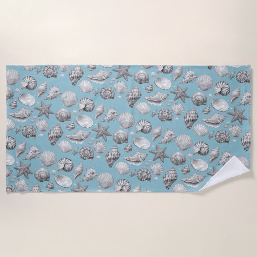 Serviette De Plage Coquillages. Nautique. (Devant)