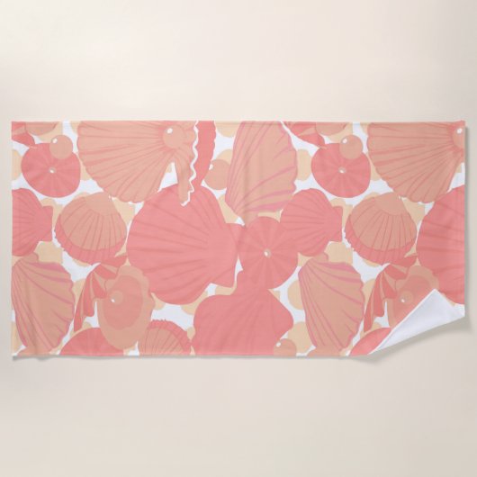Serviette De Plage Coquillages rose et blanc Motif (Devant)