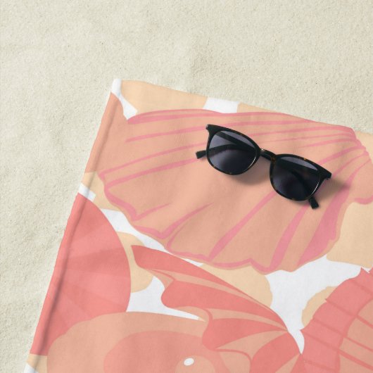 Serviette De Plage Coquillages rose et blanc Motif (En situation)