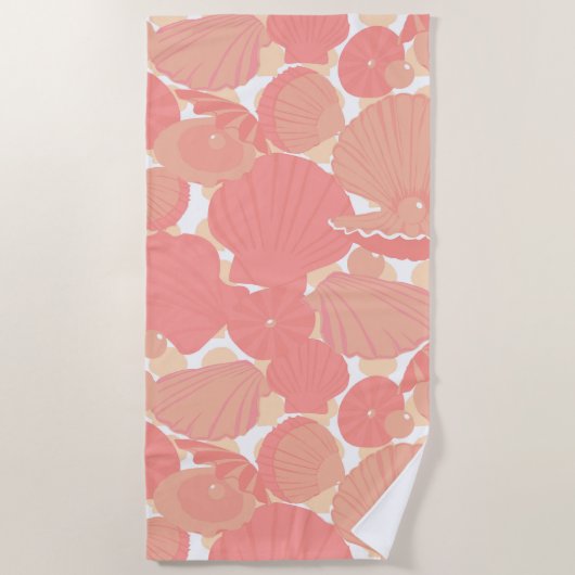 Serviette De Plage Coquillages rose et blanc Motif (Devant)