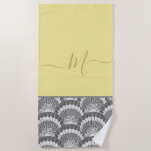 Serviette De Plage Coquille de coquillage moderne marine jaune gris