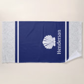 Serviette De Plage Coquille nautique sur la marine (Devant)