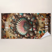 SERVIETTE DE PLAGE COQUILLE SAINT-JACQUES STEAMPUNK FANTAISISTE ET DÉ (Devant)