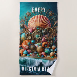 SERVIETTE DE PLAGE COQUILLE SAINT-JACQUES STEAMPUNK FANTAISISTE ET DÉ