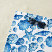 Serviette De Plage Coquilles bleues. Thème nautique. (En situation)