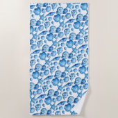 Serviette De Plage Coquilles bleues. Thème nautique. (Devant)