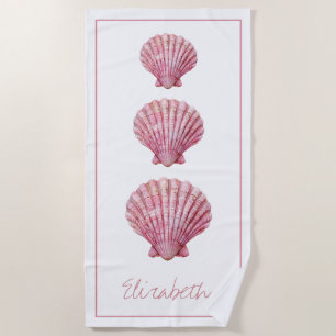 Serviette De Plage Coquilles de mer roses côtières sur personnalisé b