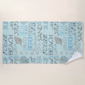 Serviette De Plage Coquilles de plage bleue côte océan (Devant)