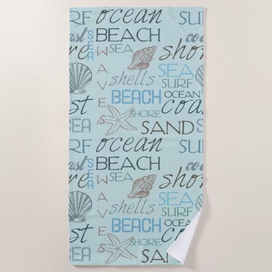 Serviette De Plage Coquilles de plage bleue côte océan (Devant)