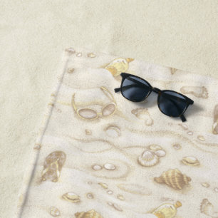 Serviette De Plage Coquilles monogrammes vintage, étoiles de mer, emp