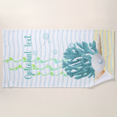 Serviette De Plage Corail bleu, coquillages et perle bleue (Devant)