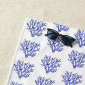 Serviette De Plage Corail bleu et blanc (En situation)