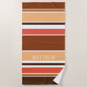 Serviette De Plage Corail clair tan rouge foncé rayures Brown