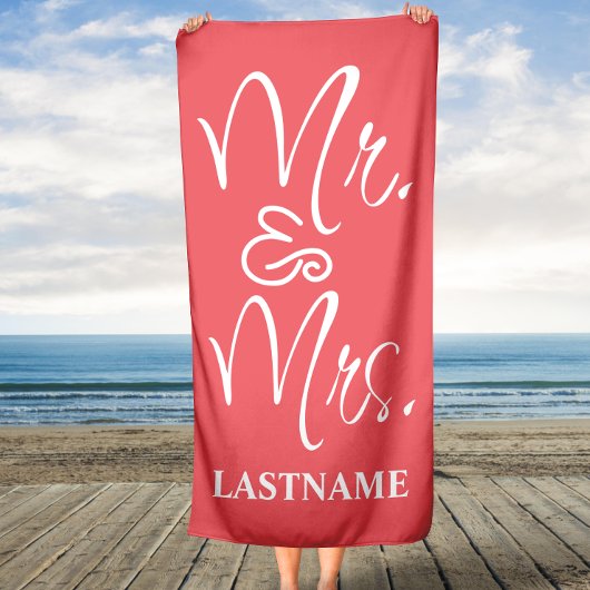 Serviette De Plage Corail et blanc M. et Mme Monogram