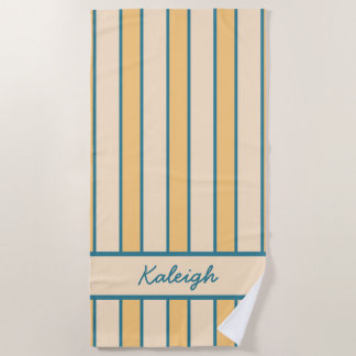 Serviette De Plage Corail et rayure verte Rétro Moderne