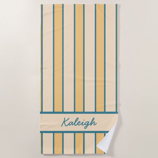 Serviette De Plage Corail et rayure verte Rétro Moderne (Devant)