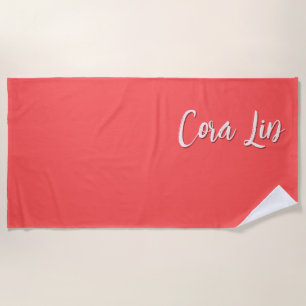 Serviette De Plage Corail Rouge Bicolore Nom Personnalisé Moderne