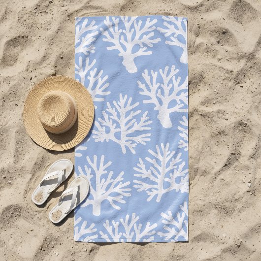 Serviette De Plage Corail Tropical Bleu Clair Blanc