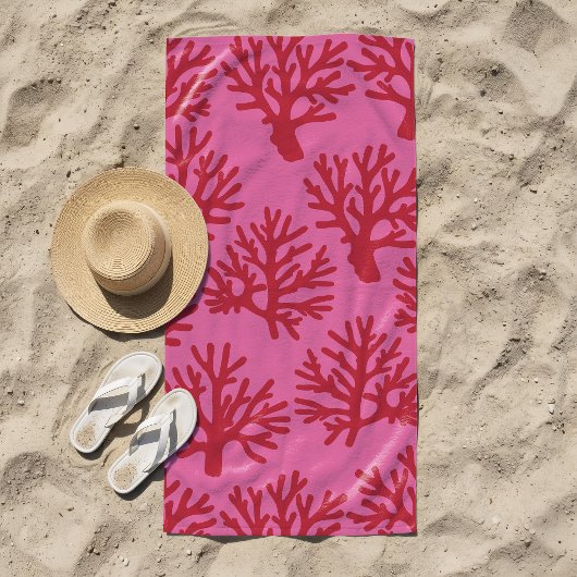 Serviette De Plage Corail tropical rose rouge