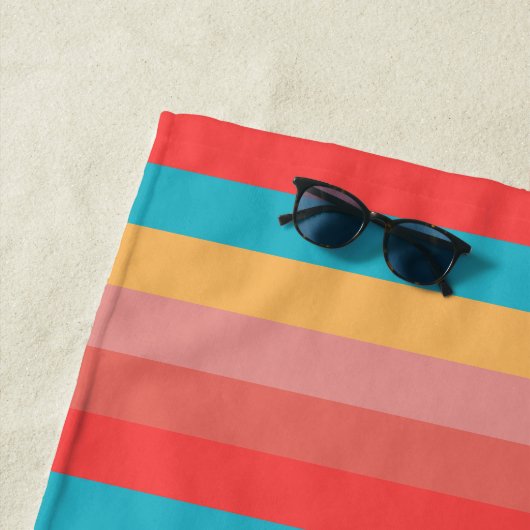 Serviette De Plage Corail Turquoise Yellow Rose Stripes (En situation)
