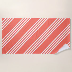 Serviette De Plage Corail vivant et blanc quatre bandes motif