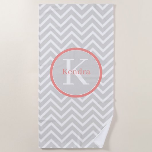 Serviette De Plage Coral Chevron Monogram Beach Towel (Devant)