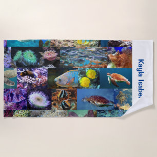 Serviette De Plage Coral Reef Marine Vie Poissons Animaux Photos Nom