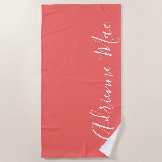 Serviette De Plage Coral rose simplement personnalisé (Devant)