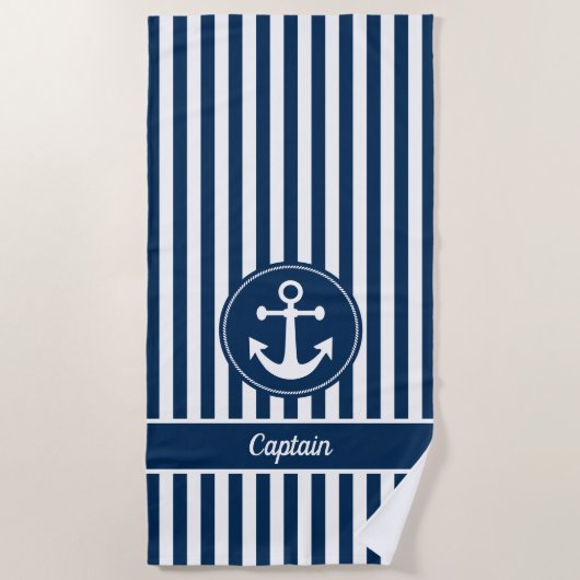 Serviette De Plage Corde d'Ancres Nautique capitaine Marine Bleu (Devant)