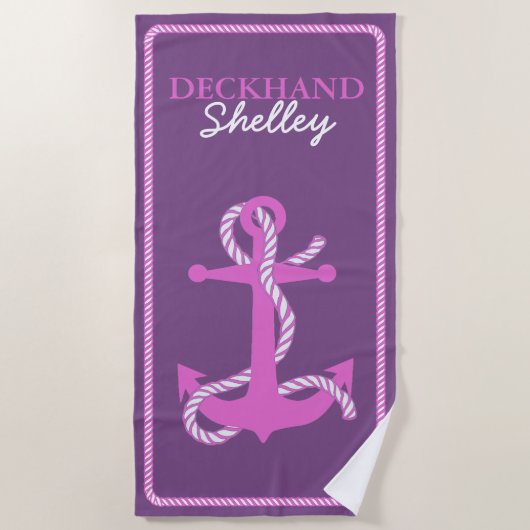 Serviette De Plage Corde et Ancre Pink Deckhand ID402 (Devant)