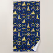 Serviette De Plage Corde nautique Marine Blue and Gold Rope (Devant)