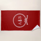 Serviette De Plage Corde rouge et Ancre Monogrammé (Devant)