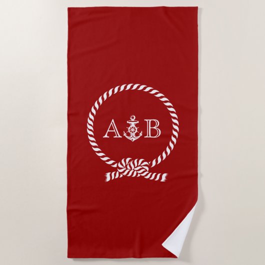 Serviette De Plage Corde rouge et Ancre Monogrammé (Devant)