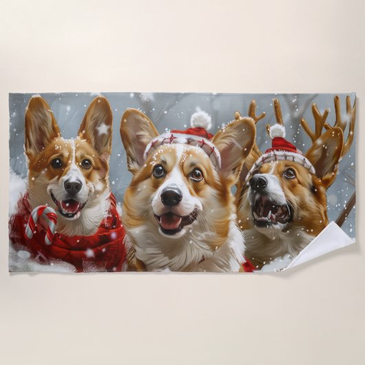Serviette De Plage Corgi Chien Fête de Noël (Devant)