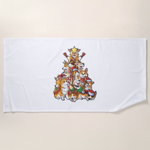 Serviette De Plage Corgi Christmas Tree Chien Père Noël Joyeux Corgma