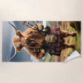 Serviette De Plage Cornemuseuse de vache des Highlands écossais, (Devant)